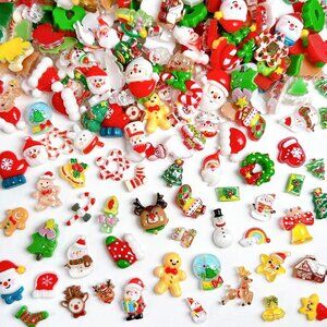 100Pcs Christmas Nail Charms, 3D Resin Gingerbread, Santa & Xmas Tree Decoration